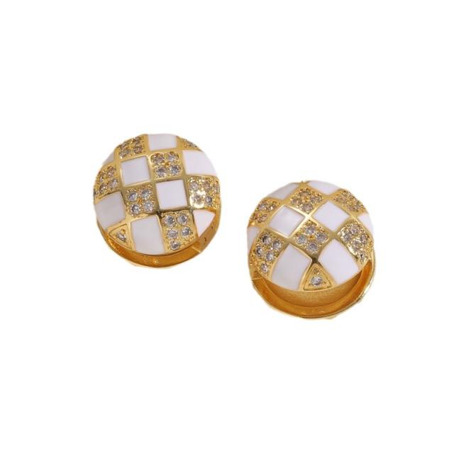 Classic checkered ball copper enamel earrings