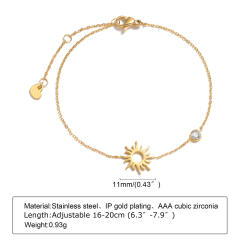 18K gold plated diamond heart dainty stainless steel bracelet