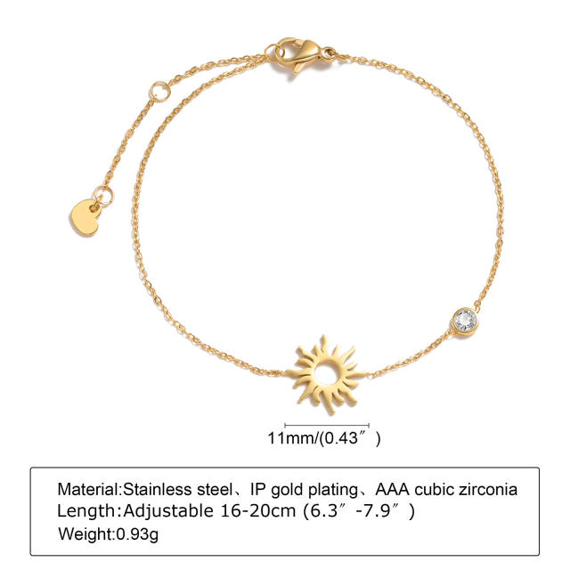 18K gold plated diamond heart dainty stainless steel bracelet