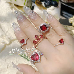 Luxury ruby cubic zircon statement women rings