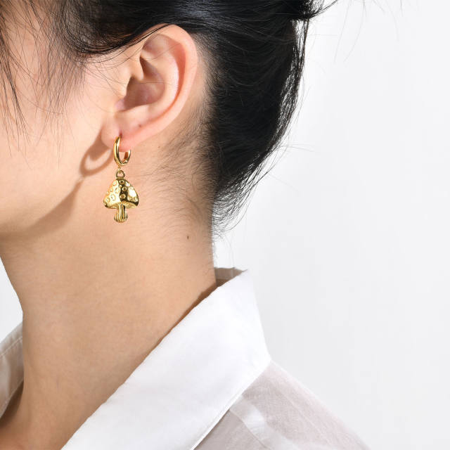 18K gold plated cute mushroom stainless steel earrings