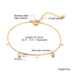 18K gold plated diamond heart dainty stainless steel bracelet