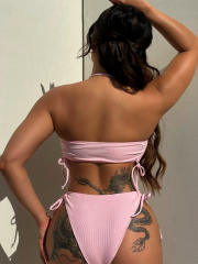 Sweet pink color two piece bikini swimsuit