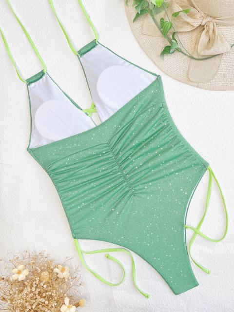Fresh green color one piece swimsuit