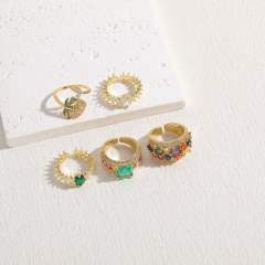 14K real gold plated rainbow cz statement copper rings