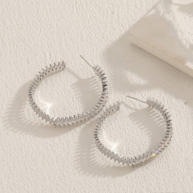 Luxury cubic zircon diamond copper hoop earrings