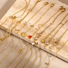 18K gold plated diamond heart dainty stainless steel bracelet