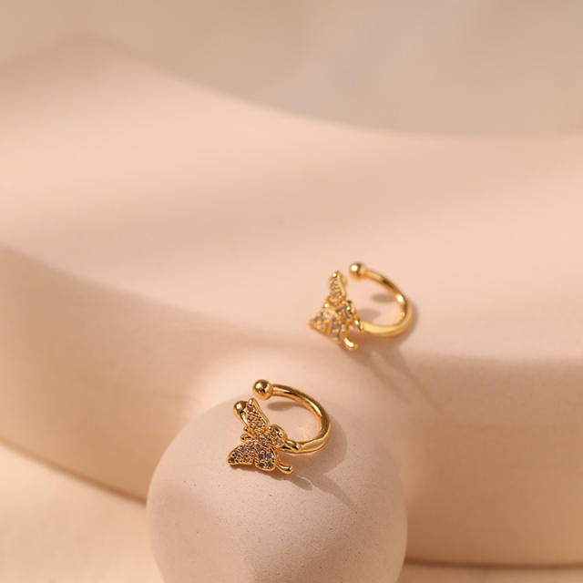 18K real gold plated diamond butterfly copper ear cuff
