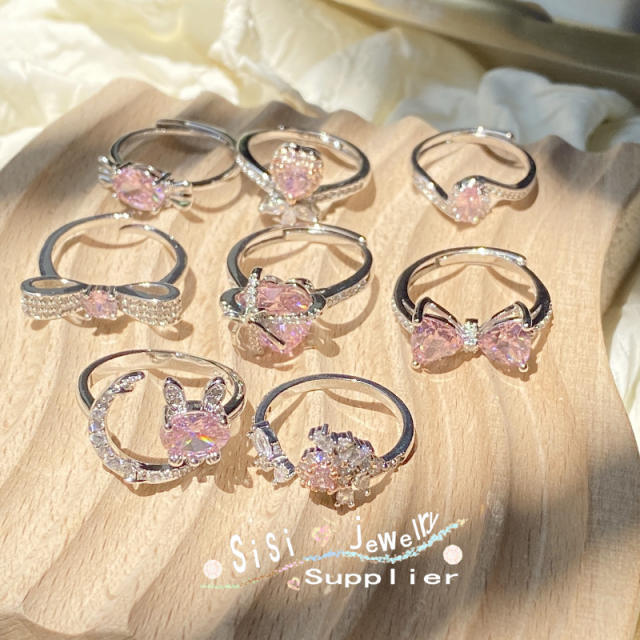 Cute pink crystal cubic zircon women rings
