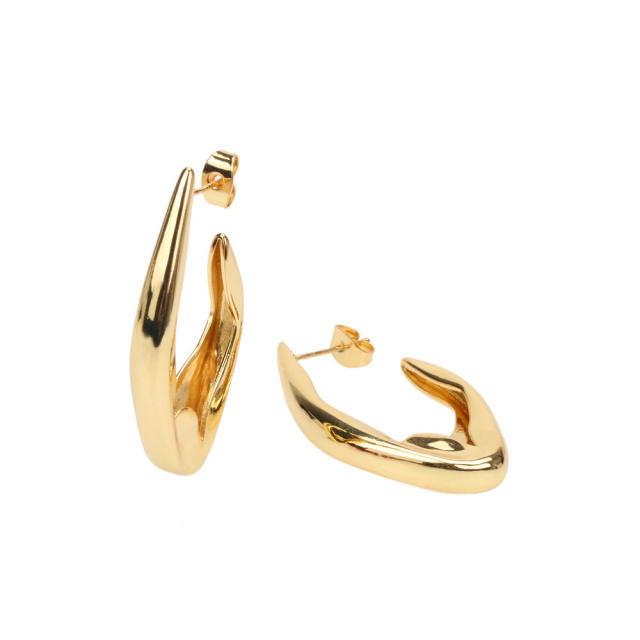 Geometric shape open hoop copper earrings