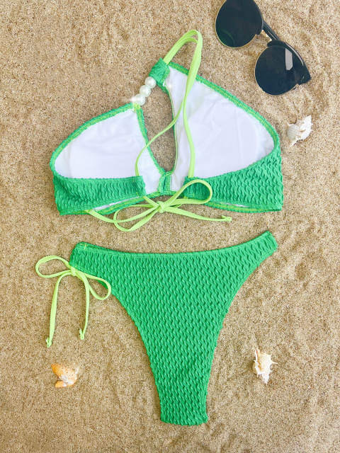 Sexy green color strappy bikini swimsuit