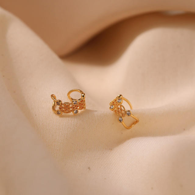 18K real gold plated cubic zircon copper ear cuff