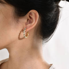 18K gold plated diamond open hoop stainless steel earrings
