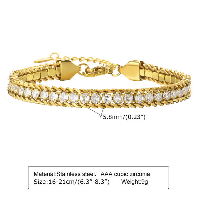 18K cubic zircon diamond stainless steel bracelet for women