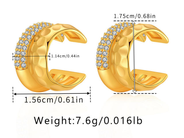Elegant chunky diamond setting gold plated copper ear cuff