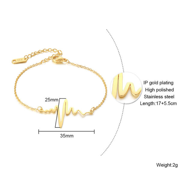 Simple easy match heartbeat circle dainty stainless steel bracelet