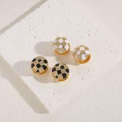 Classic checkered ball copper enamel earrings