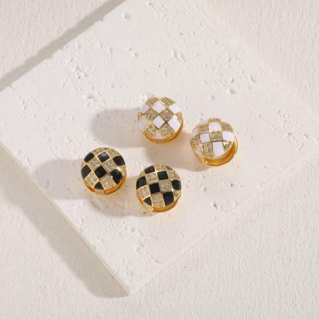 Classic checkered ball copper enamel earrings