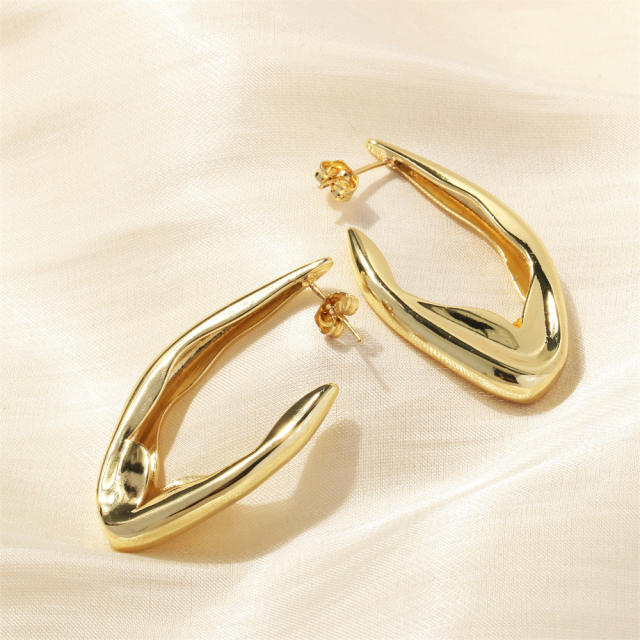 Geometric shape open hoop copper earrings