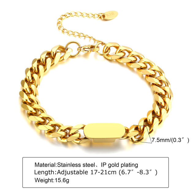 Chunky cuban link chain padlock heart stainless steel bracelet