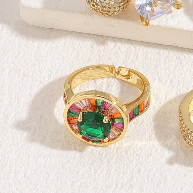 Hot sale rainbow cz pave setting copper rings for women
