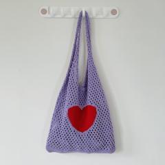 Korean fashion red heart corchet knitted tote bag holiday bag
