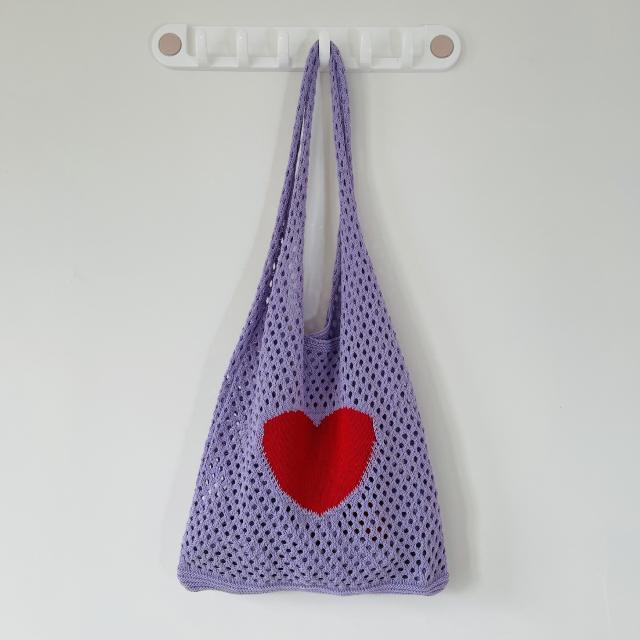 Korean fashion red heart corchet knitted tote bag holiday bag