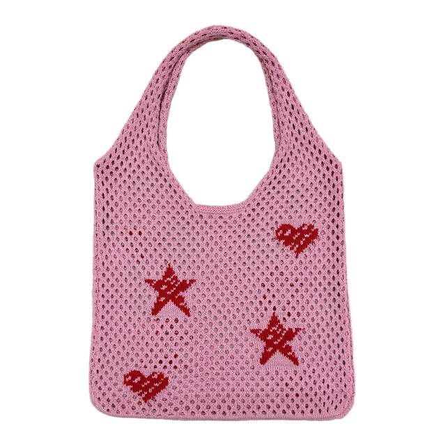 Y2K star pattern knitted corchet women tote bag beach bag