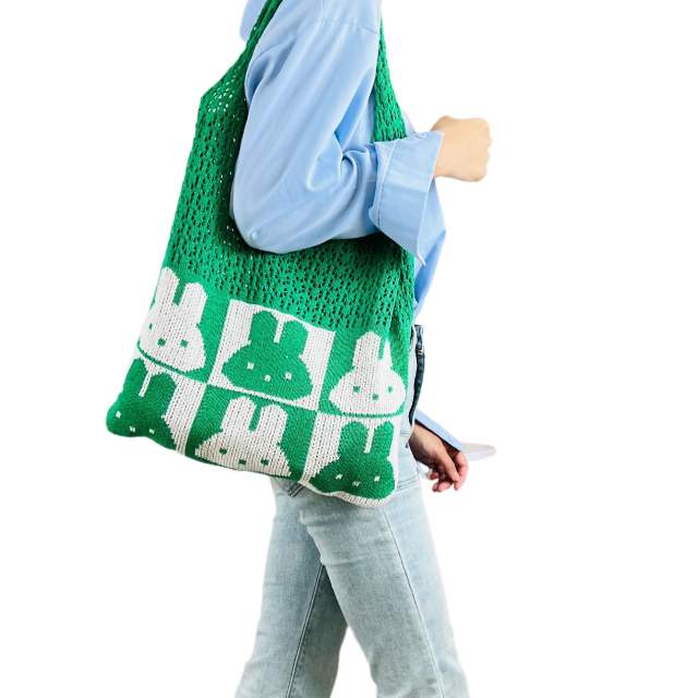 Korean fashion cute rabbit knitted corchet tote bag beach bag