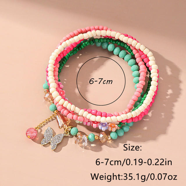 Boho colorful seed bead layer butterfly anklet beach anklet