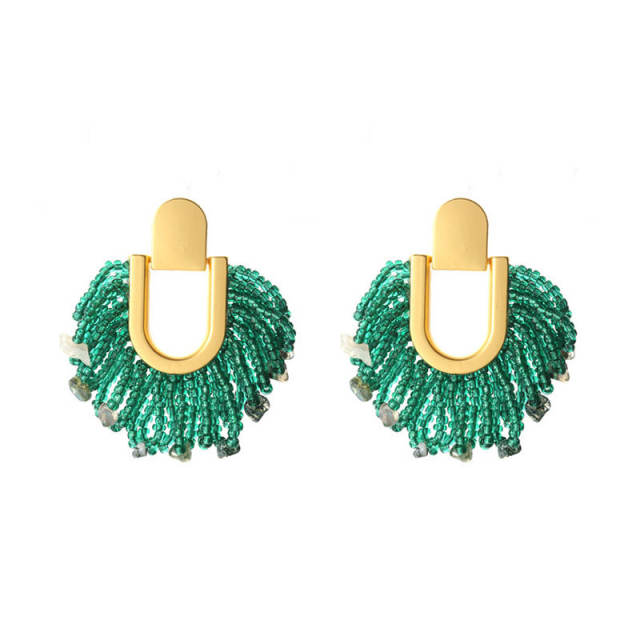 Creative boho colorful seed bead tassel u shape earrings