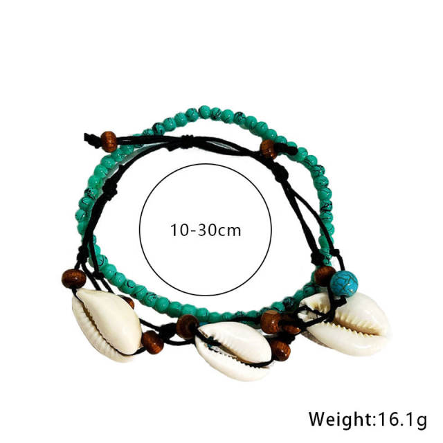 2pcs beach trend blue bead shell anklet