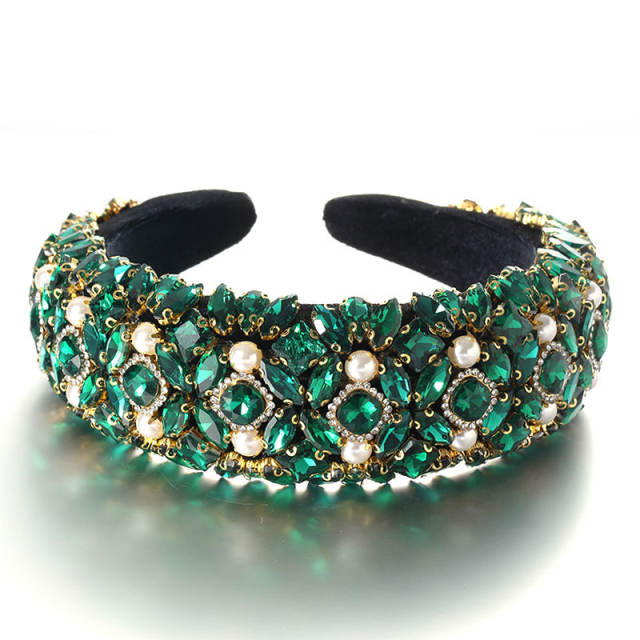 Baroque luxury color glass crystal statement padded headband