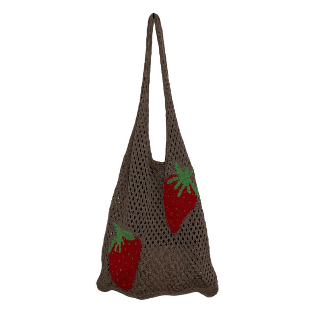 Hot sale cute strawberry knitted corchet women tote bag holiday bag