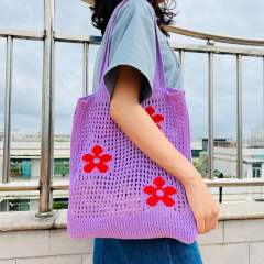 Y2K red color flower knitted corchet tote bag beach bag