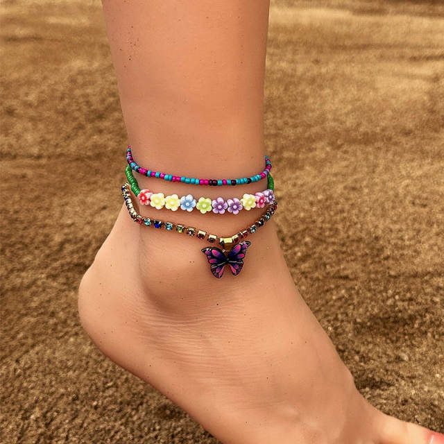 3pcs handmade colorful bead butterfly boho anklet