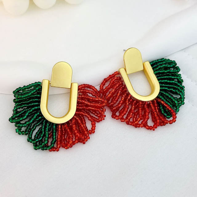 Creative boho colorful seed bead tassel u shape earrings