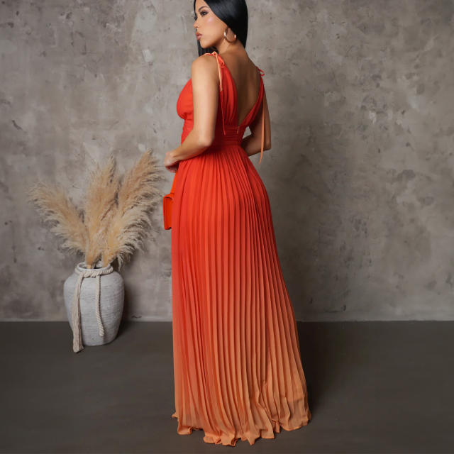 Sexy backless Gradient color maxi slip dress