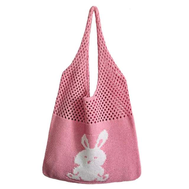 Korean fashion cute rabbit knitted corchet tote bag beach bag