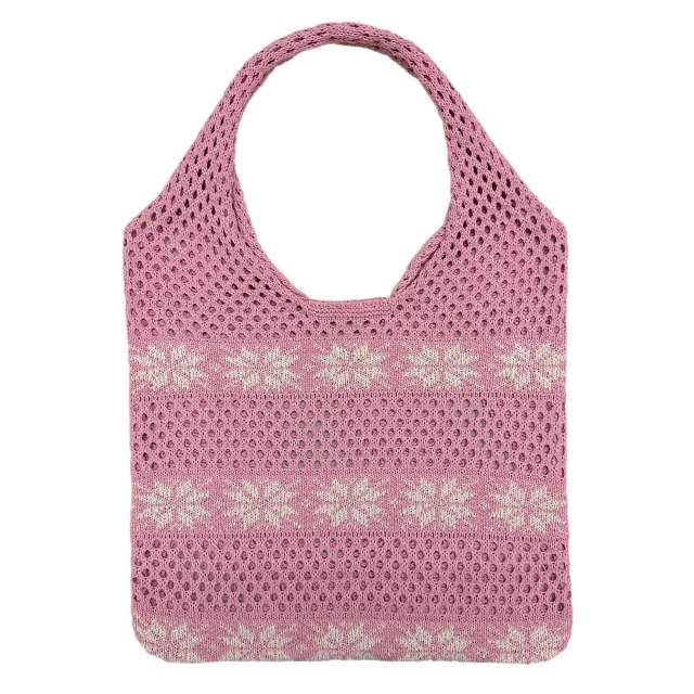 Christmas snowflake pattern knitted tote bag beach bag