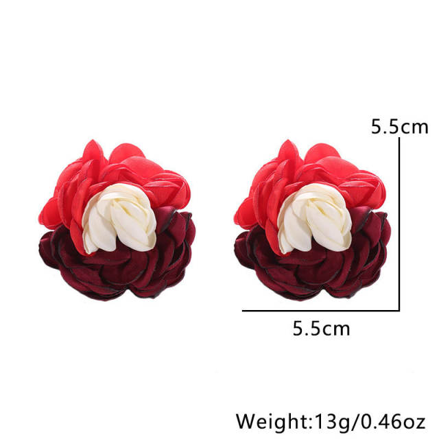 Handmade color matching fabric flower round studs earrings