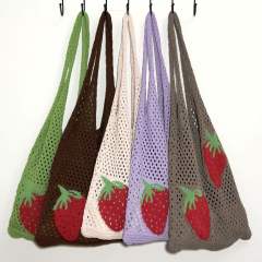Hot sale cute strawberry knitted corchet women tote bag holiday bag