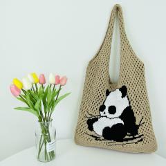 Korean fashion cute panda knitted corchet tote bag beach bag
