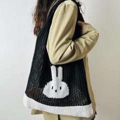Cute rabbit pattern knitted corchet women tote bag
