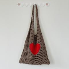 Korean fashion red heart corchet knitted tote bag holiday bag
