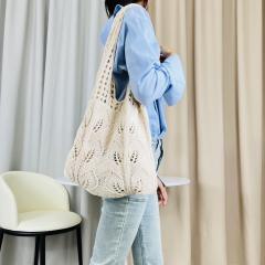 Korean fashion leaf design knitted corchet tote bag beach bag