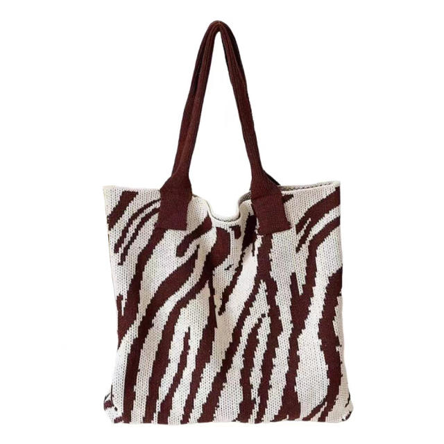 INS vintage colorful stripe pattern knitted tote bag for women