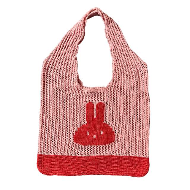 Cute rabbit pattern knitted corchet women tote bag
