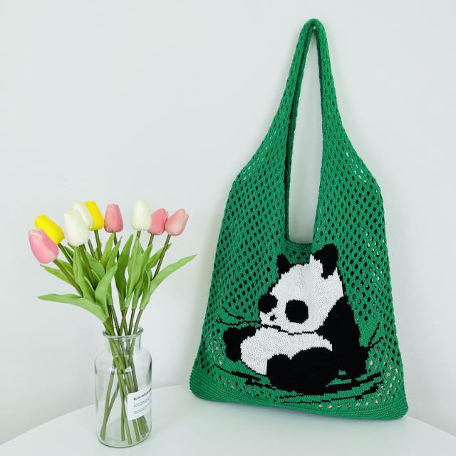 Korean fashion cute panda knitted corchet tote bag beach bag