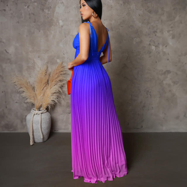 Sexy backless Gradient color maxi slip dress
